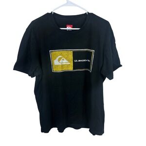 Quiksilver T-Shirt Mens Large Black Graphic Surf Skate Cotton Short Sleeve Tee